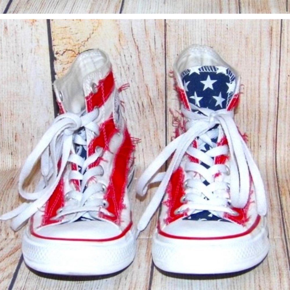 ISO DISTRESSED USA AMERICAN FLAG AMERICA HIGH TOP CONVERSE MEN’S 7 WOMEN’S 9